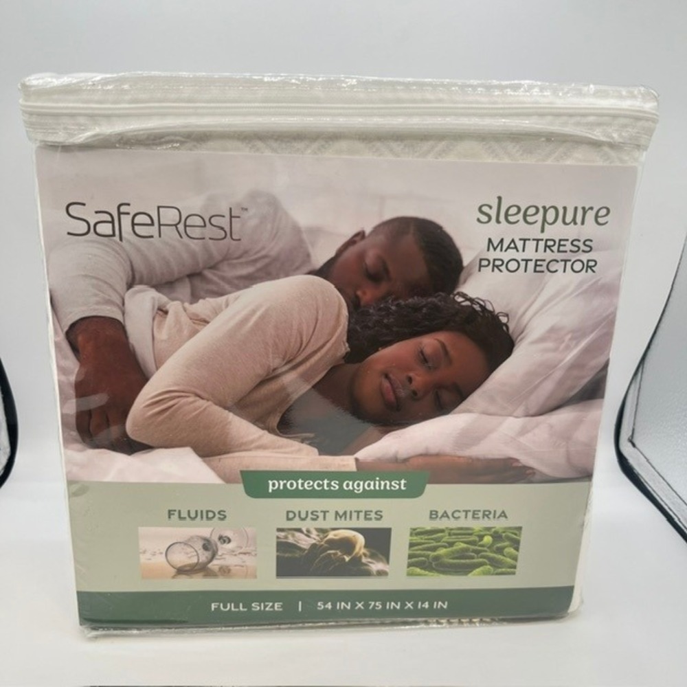 SafeRest Sleepure Full Size Mattress‎ Protector Waterproof Breathable White NEW